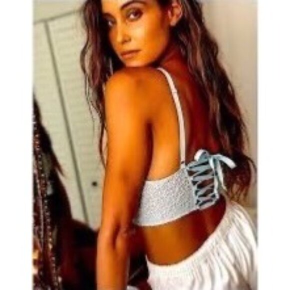 Free People Baby Blue Embroidered Lace-Up Corset-Inspired Sheer Lace Adjustable - Picture 2 of 10